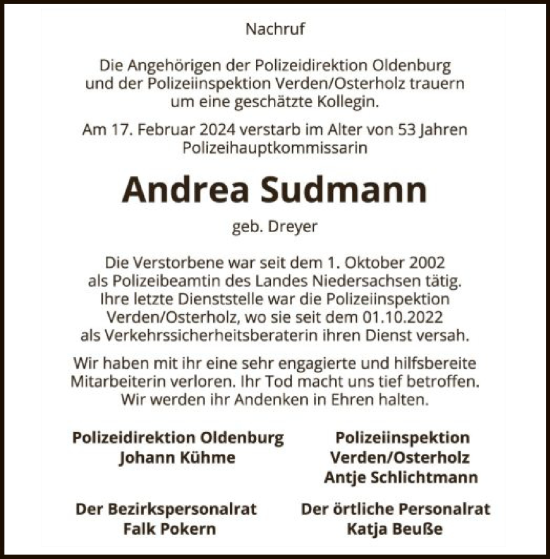 Traueranzeige von Andrea Sudmann von SYK