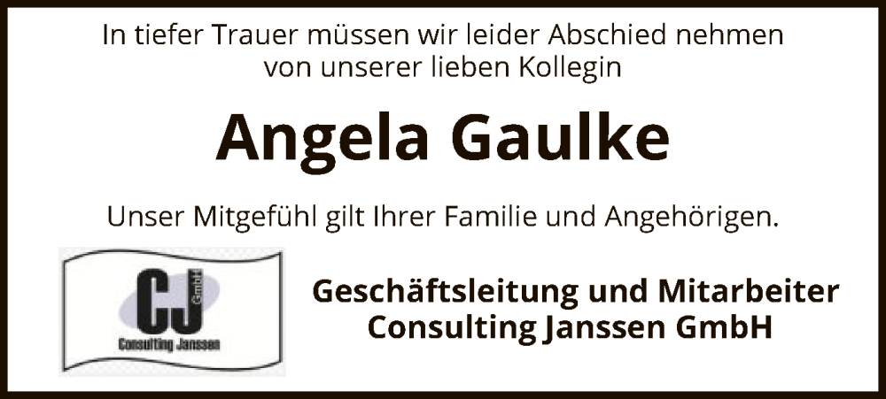  Traueranzeige für Angela Gaulke vom 16.03.2024 aus SYK