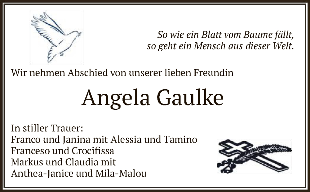  Traueranzeige für Angela Gaulke vom 13.03.2024 aus SYK