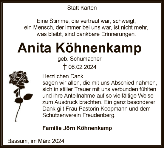 Traueranzeige von Anita Köhnenkamp von SYK