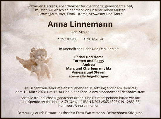 Traueranzeige von Anna Linnemann von SYK