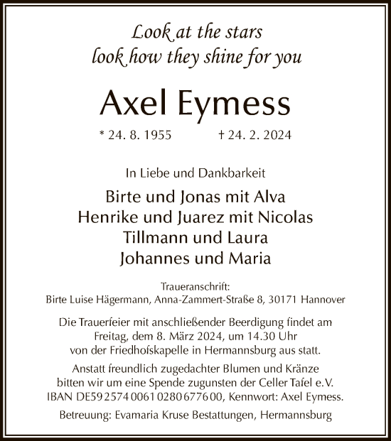 Traueranzeige von Axel Eymess von SYK