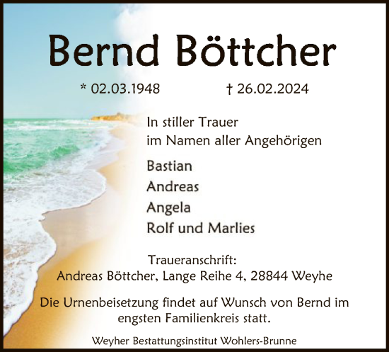 Traueranzeige von Bernd Böttcher von SYK