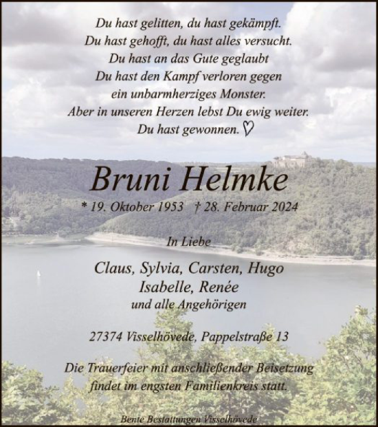 Traueranzeige von Bruni Helmke von SYK