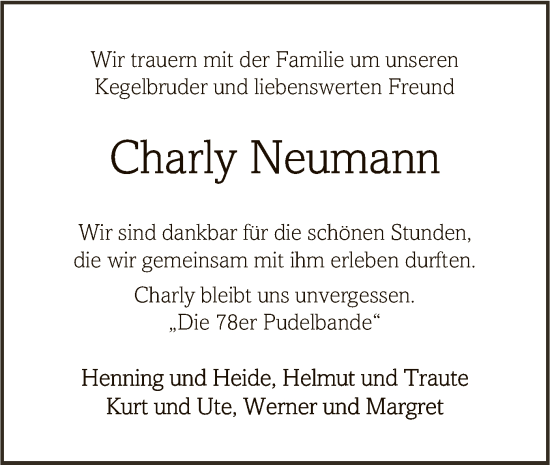 Traueranzeige von Charly Neumann von SYK