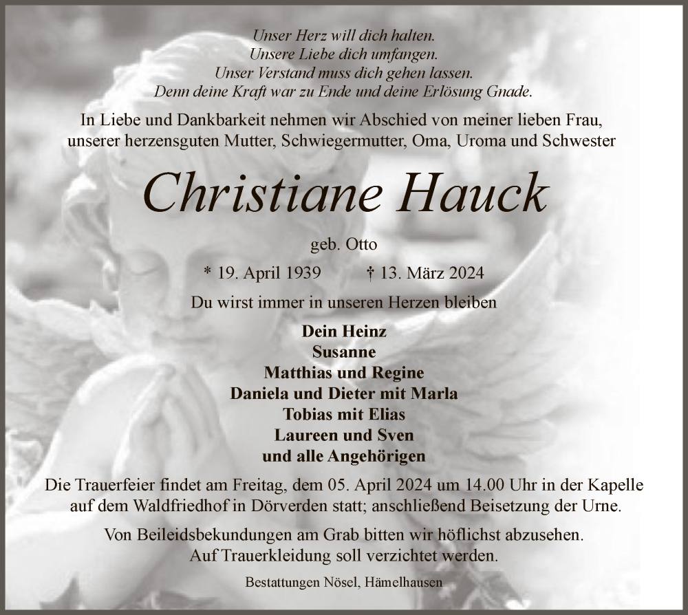  Traueranzeige für Christiane Hauck vom 23.03.2024 aus SYK
