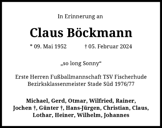 Traueranzeige von Claus Böckmann von SYK