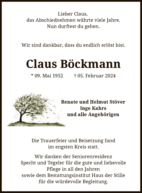 Traueranzeige von Claus Böckmann von SYK