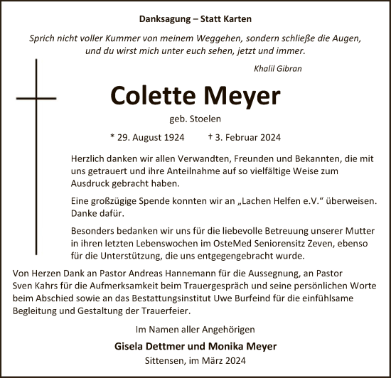 Traueranzeige von Colette Meyer von SYK