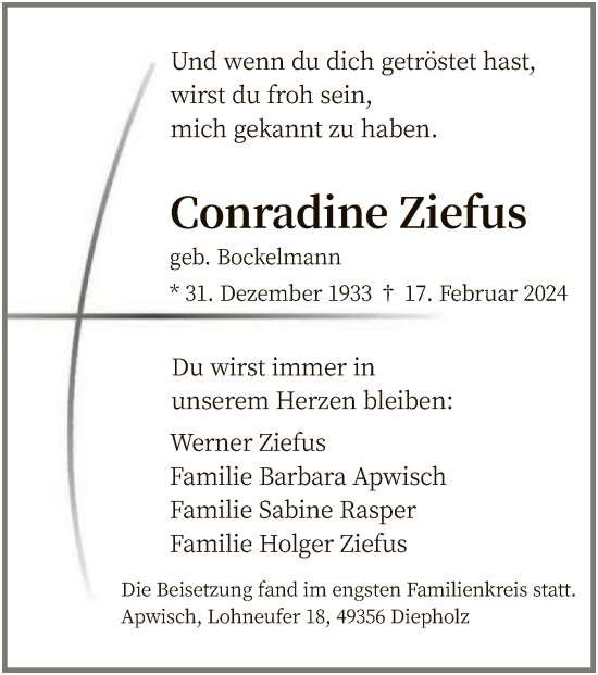 Traueranzeige von Conradine Ziefus von SYK