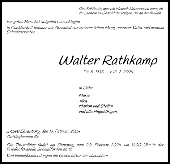 Traueranzeige von Walter Rathkamp von SYK