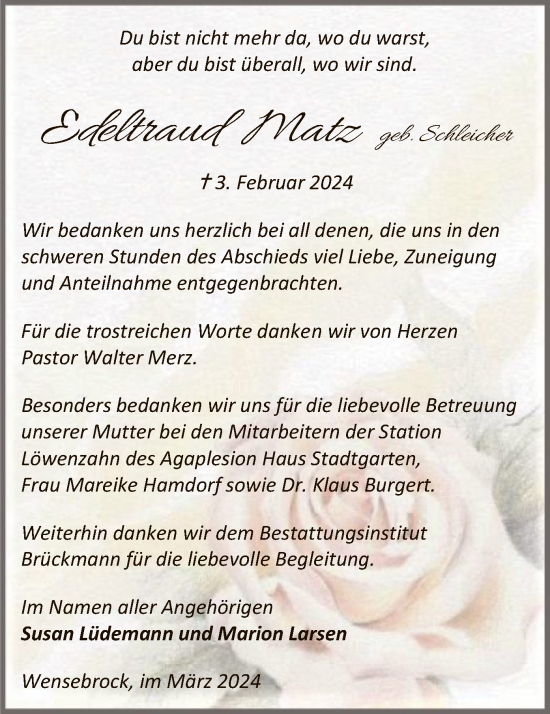 Traueranzeige von Edeltraud Matz von SYK