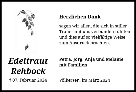 Traueranzeige von Edeltraut Rehbock von SYK