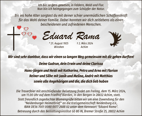 Traueranzeige von Eduard Rama von SYK