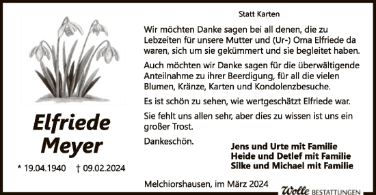 Traueranzeige von Elfriede Meyer von SYKSYK