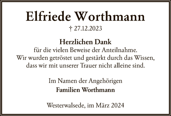 Traueranzeige von Elfriede Worthmann von SYK