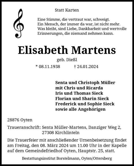 Traueranzeige von Elisabeth Martens von SYK