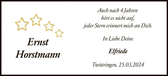 Traueranzeige von Ernst Horstmann von SYK