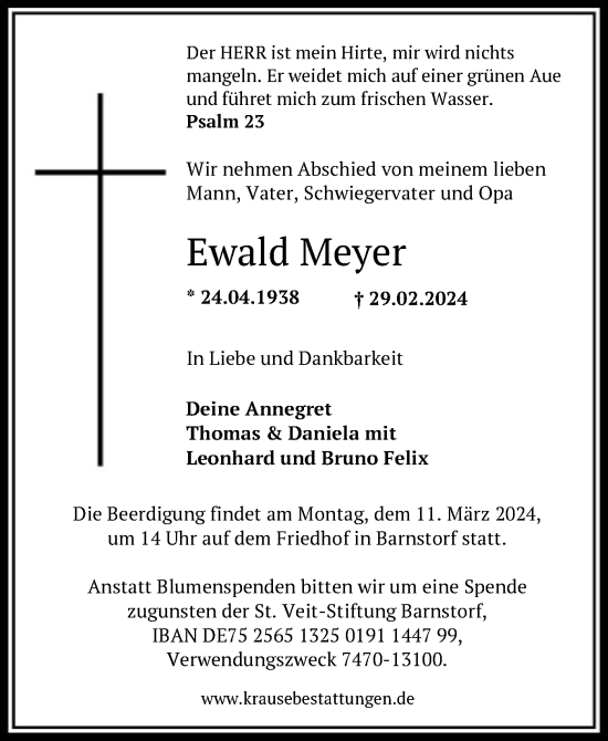 Traueranzeige von Ewald Meyer von SYK