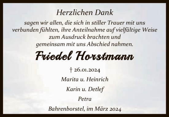 Traueranzeige von Friedel Horstmann von SYK