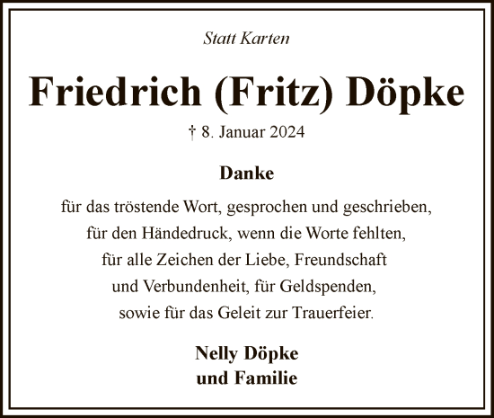 Traueranzeige von Friedrich  Döpke von SYK