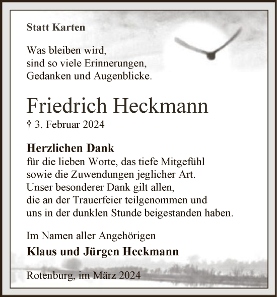 Traueranzeige von Friedrich Heckmann von SYK