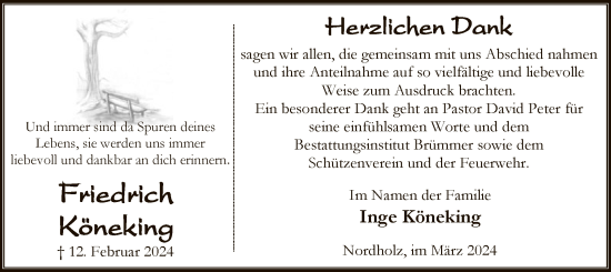 Traueranzeige von Friedrich Köneking von SYK