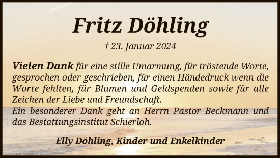 Traueranzeige von Fritz Döhling von SYK