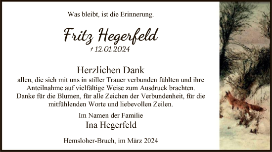 Traueranzeige von Fritz Hegerfeld von SYK