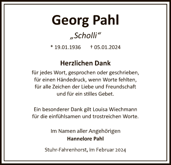 Traueranzeige von Georg Pahl von SYK