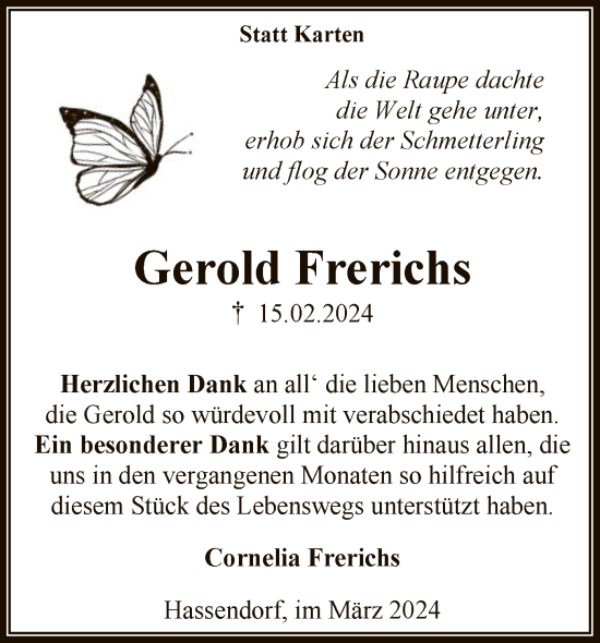 Traueranzeige von Gerold Frerichs von SYK