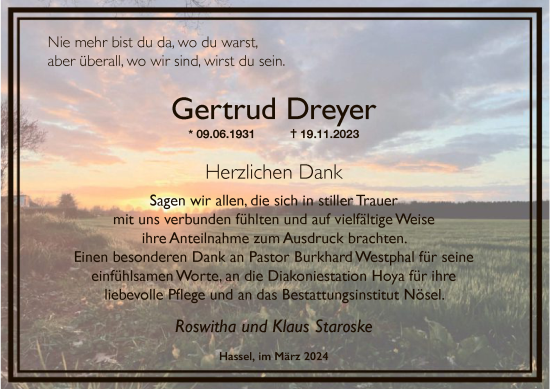 Traueranzeige von Gertrud Dreyer von SYK