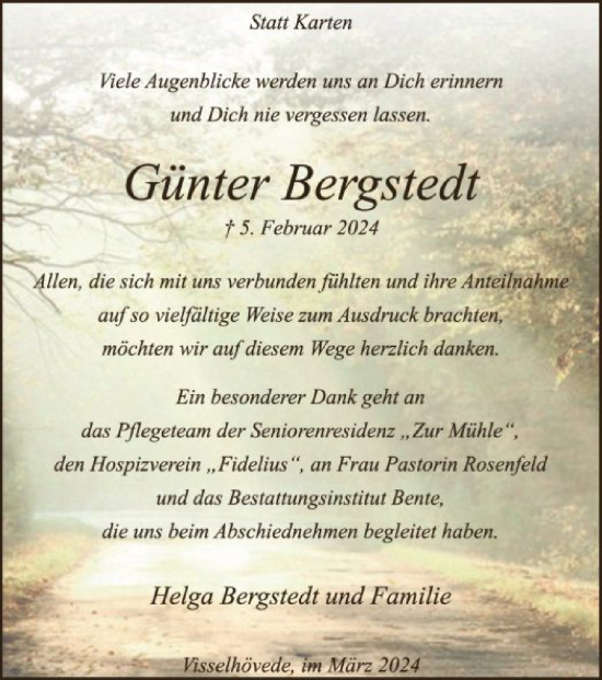 Traueranzeige von Günter Bergstedt von SYK