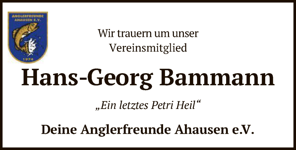  Traueranzeige für Hans-Georg  Bammann vom 16.03.2024 aus SYK