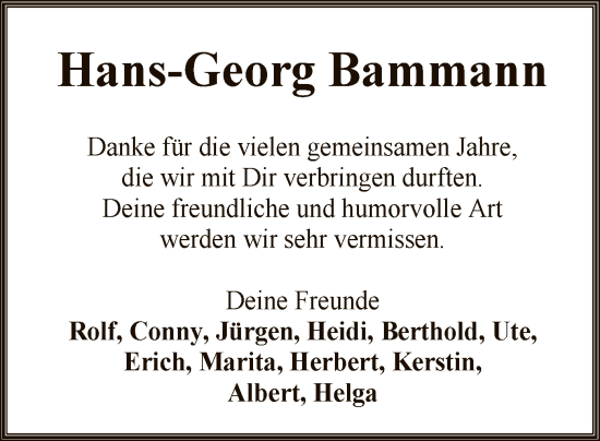 Traueranzeige von Hans-Georg  Bammann von SYK