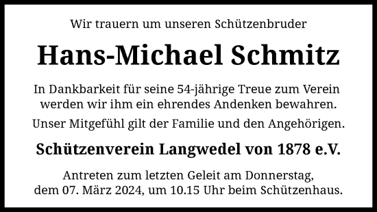 Traueranzeige von Hans-Michael Schmitz von SYK