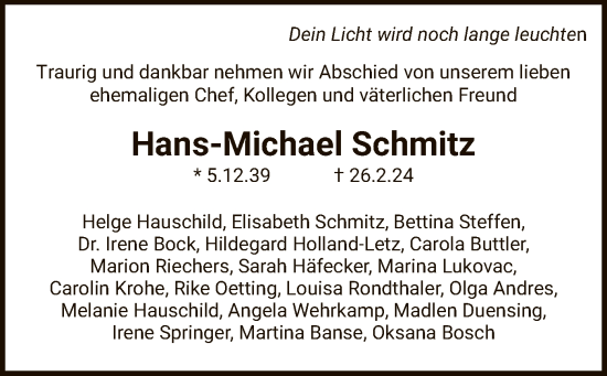 Traueranzeige von Hans-Michael Schmitz von SYK
