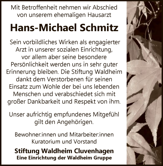 Traueranzeige von Hans-Michael Schmitz von SYK