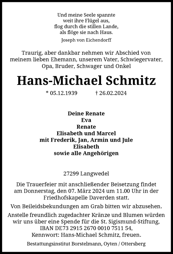 Traueranzeige von Hans-Michael Schmitz von SYK