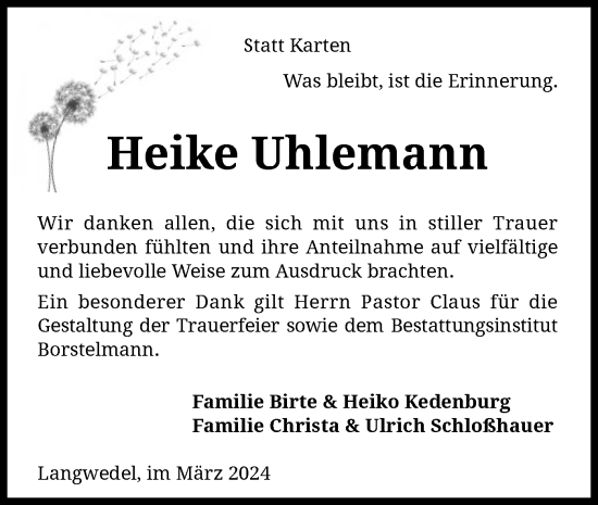 Traueranzeige von Heike Uhlemann von SYK