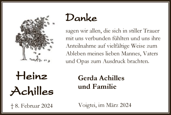 Traueranzeige von Heinz Achilles von SYK