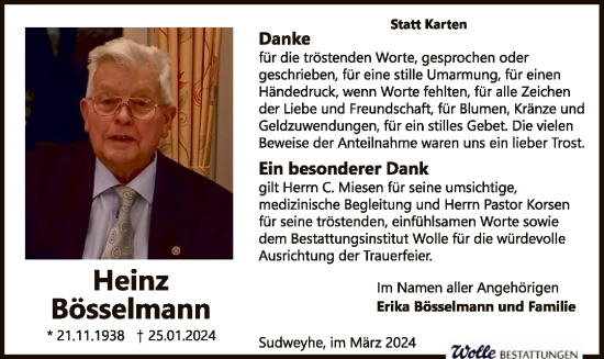 Traueranzeige von Heinz Bösselmann von SYK