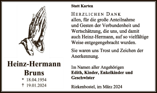 Traueranzeige von Heinz-Hermann Bruns von SYK