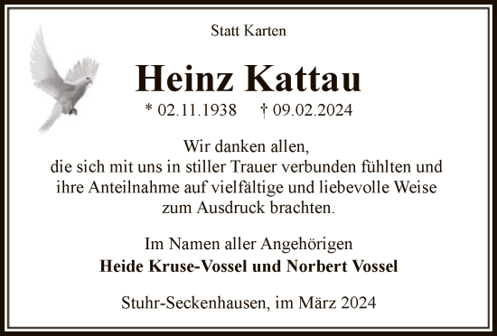 Traueranzeige von Heinz Kattau von SYK