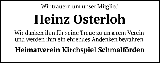 Traueranzeige von Heinz Osterloh von SYK