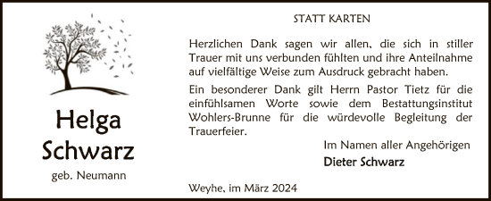 Traueranzeige von Helga Schwarz von SYK