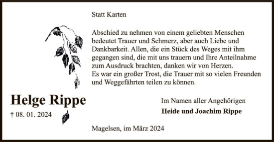 Traueranzeige von Helge Rippe von SYKSYK