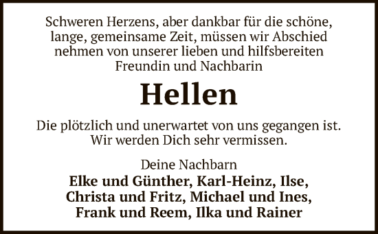 Traueranzeige von Hellen  von SYK