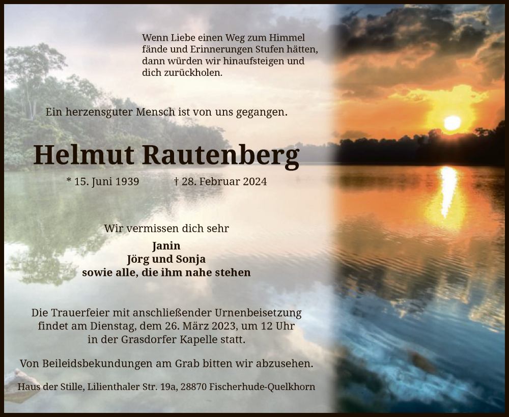  Traueranzeige für Helmut Rautenberg vom 16.03.2024 aus SYK