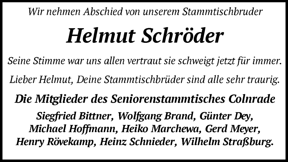  Traueranzeige für Helmut Schröder vom 28.03.2024 aus SYK